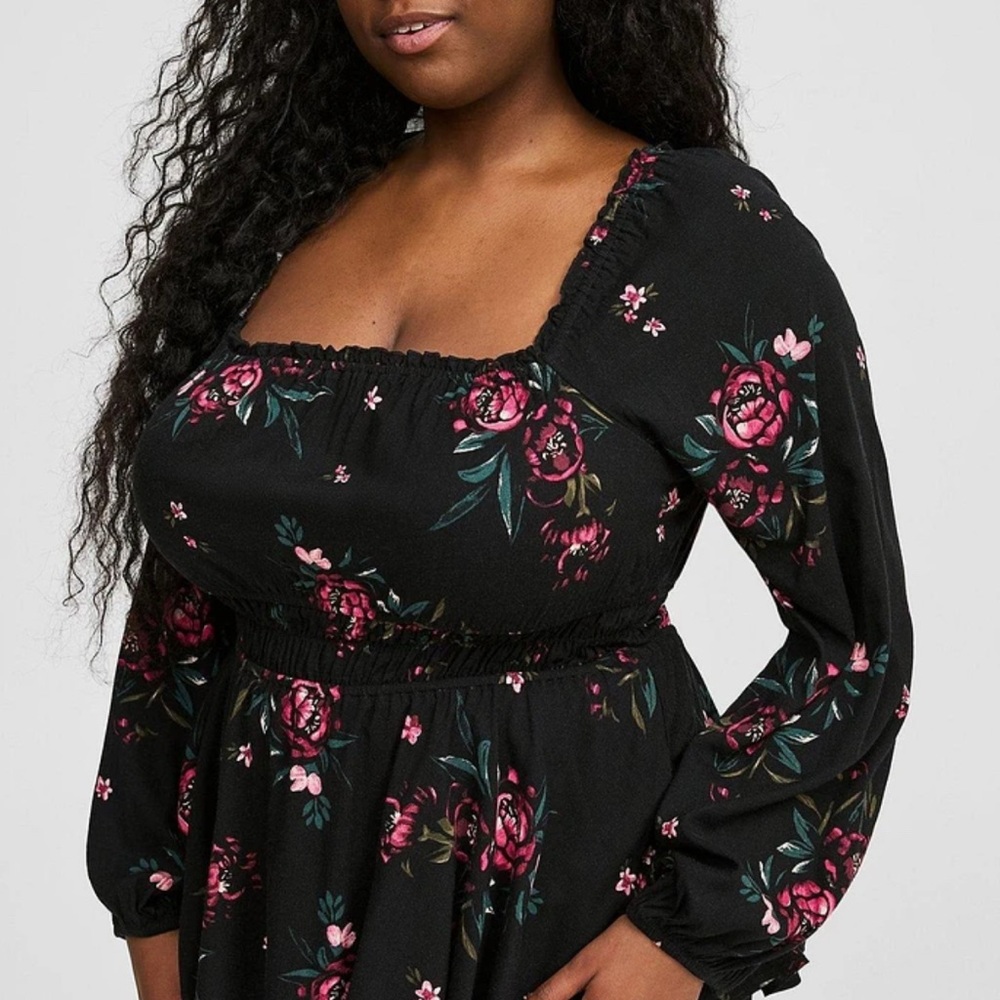 Floral Black Dress with Pink Accents